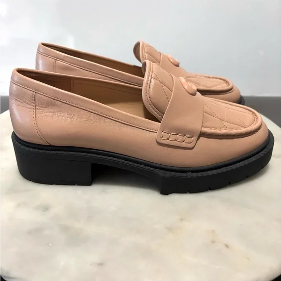 COACH Leah Leather Platform Loafers Womens 8 Lug Sole Blush Pink Slip On Shoes - Picture 4 of 7